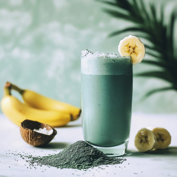 Supergrüner Power-Smoothie mit Natumi Reis-Kokos-Drink